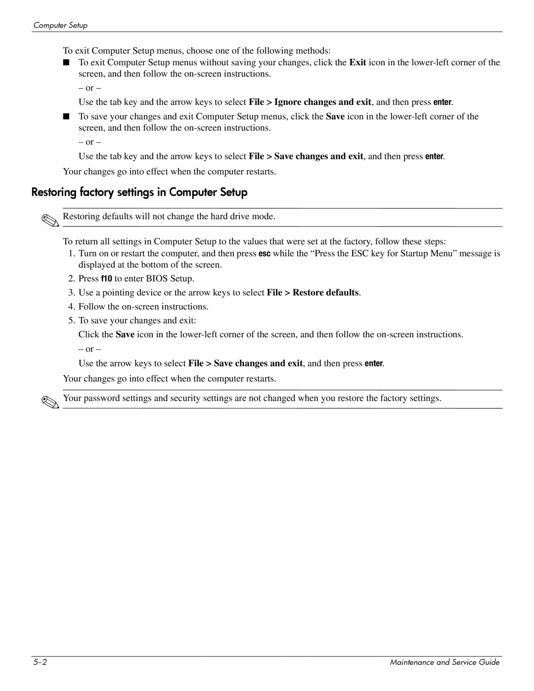 Compaq 615 manual Restoring factory settings in Computer Setup 