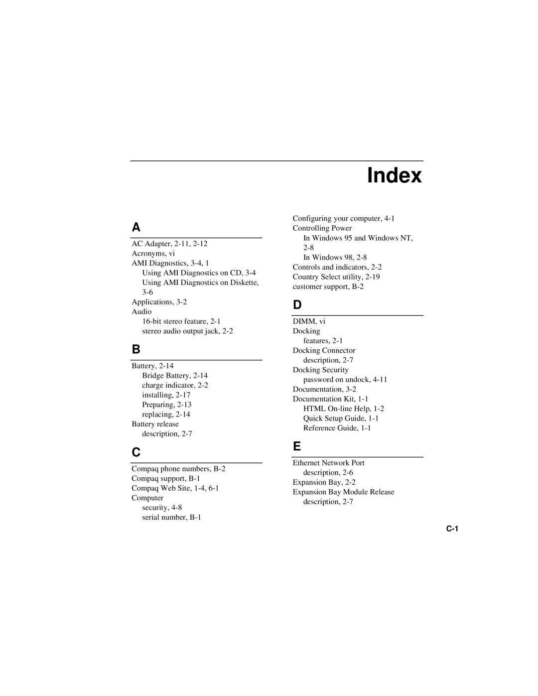 Compaq 6500 Family manual Index 