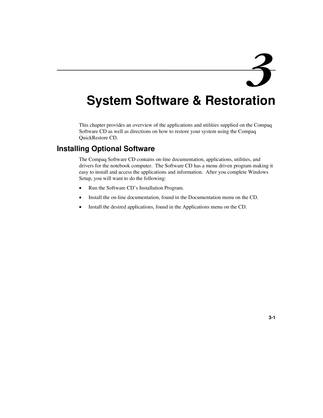 Compaq 6500 Family manual System Software & Restoration, Installing Optional Software 