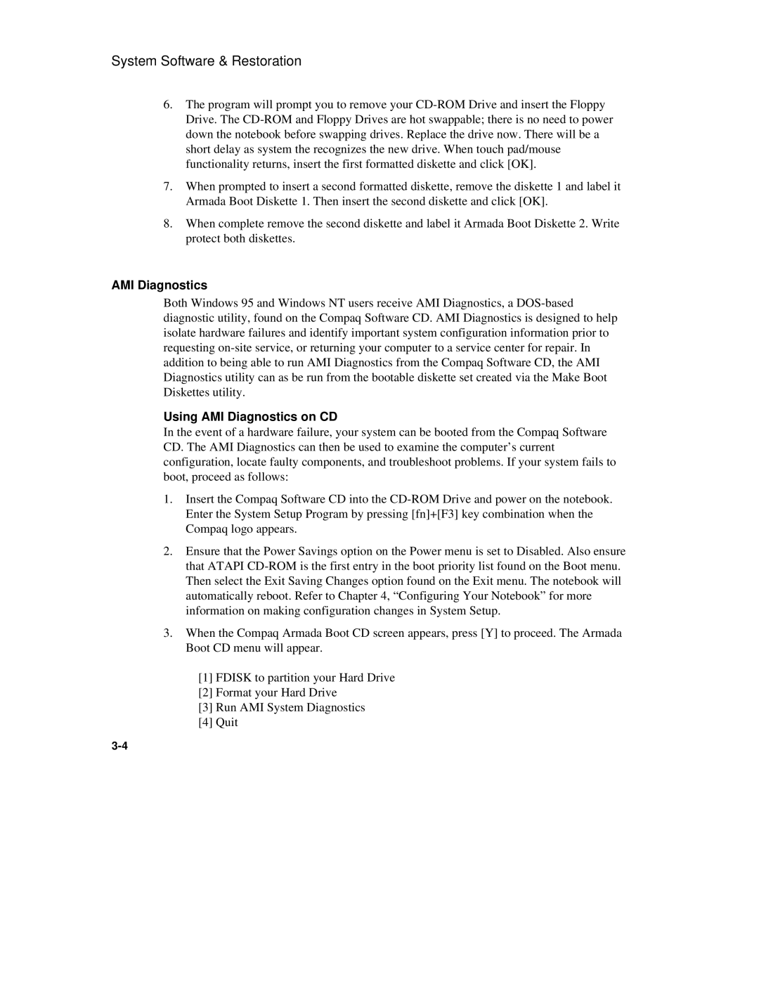 Compaq 6500 Family manual Using AMI Diagnostics on CD 