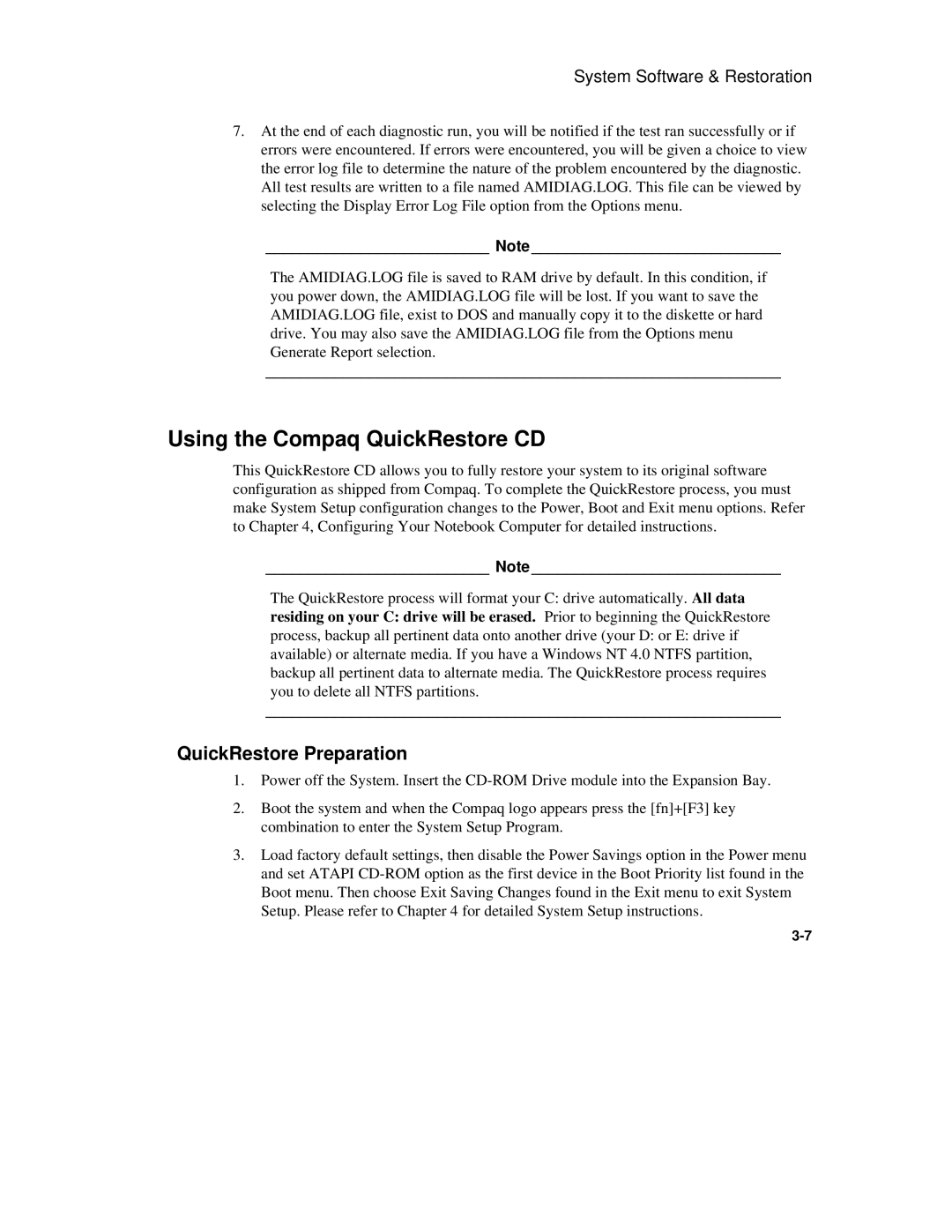 Compaq 6500 Family manual Using the Compaq QuickRestore CD, QuickRestore Preparation 