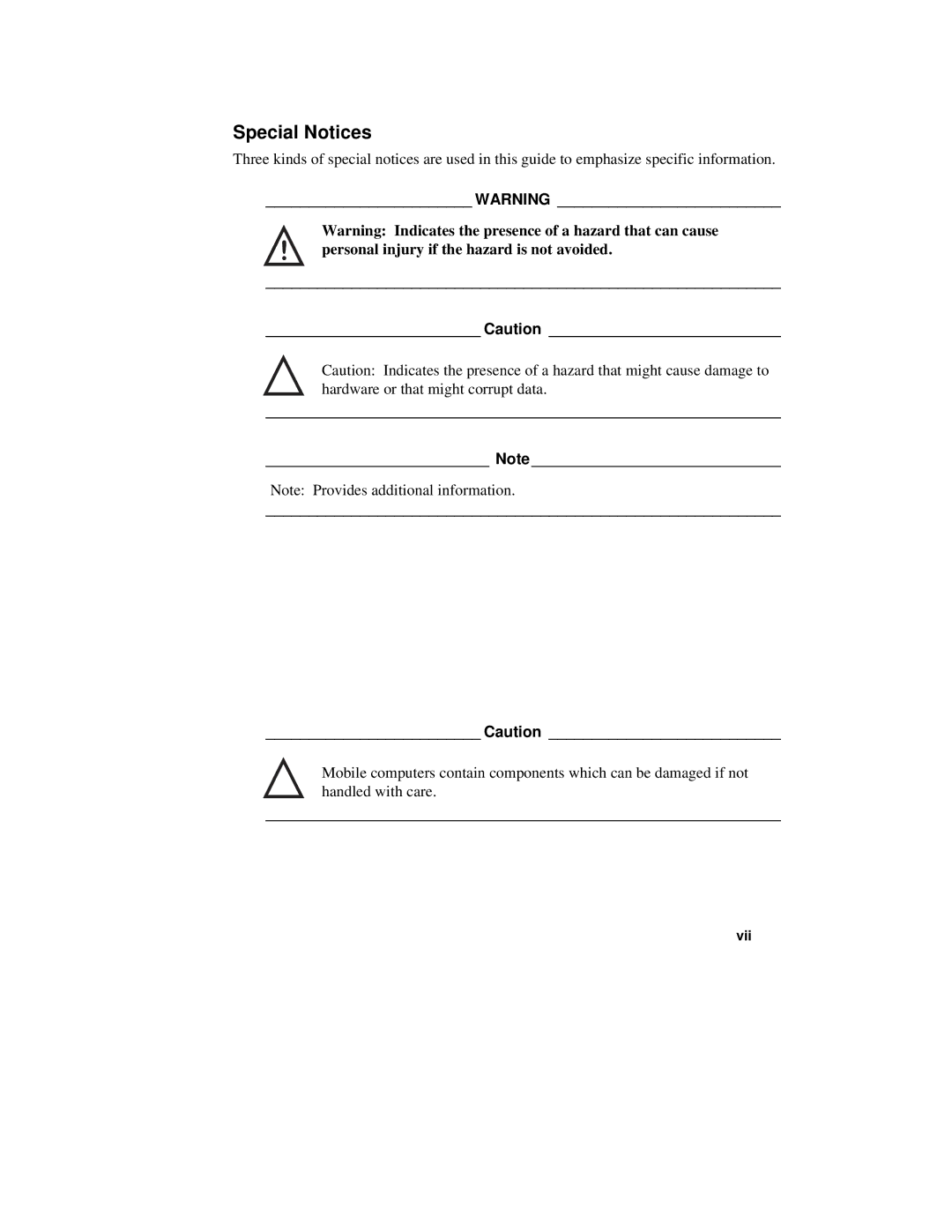 Compaq 6500 Family manual Special Notices, Vii 