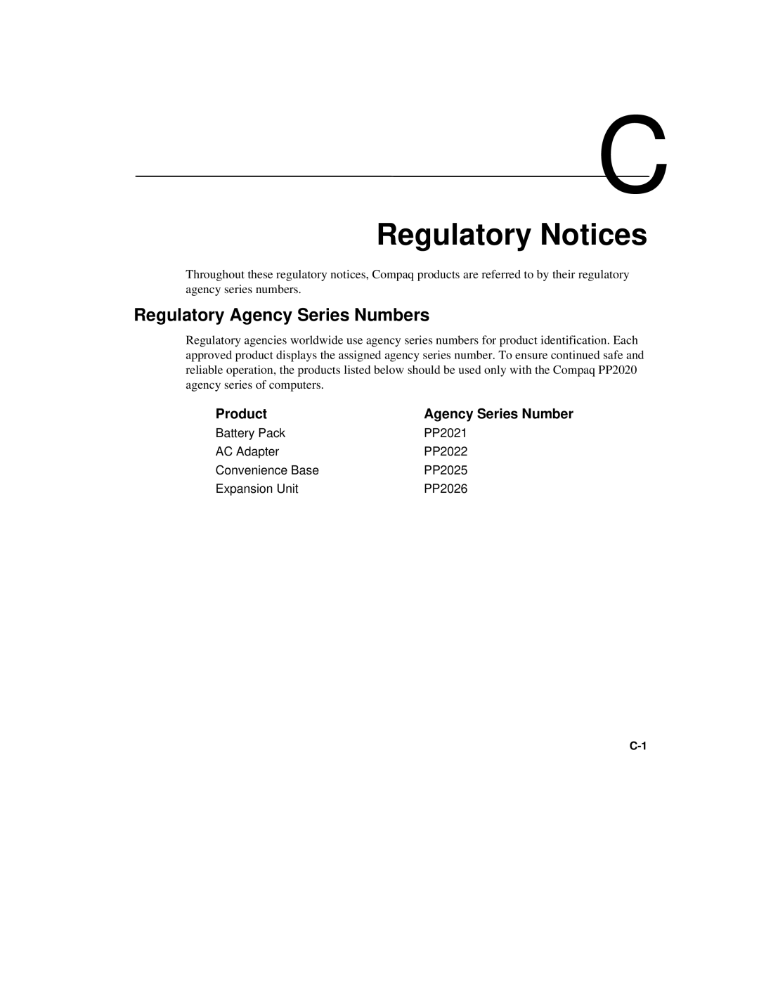 Compaq 6500 Family manual Regulatory Notices, Regulatory Agency Series Numbers 