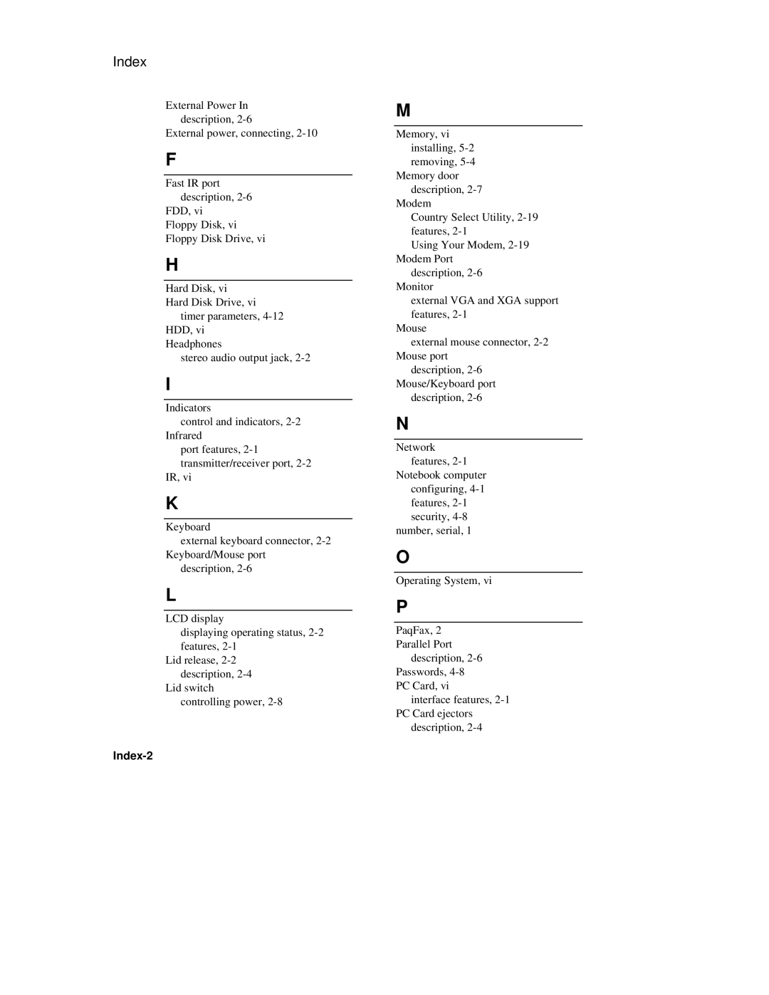 Compaq 6500 manual Index-2 