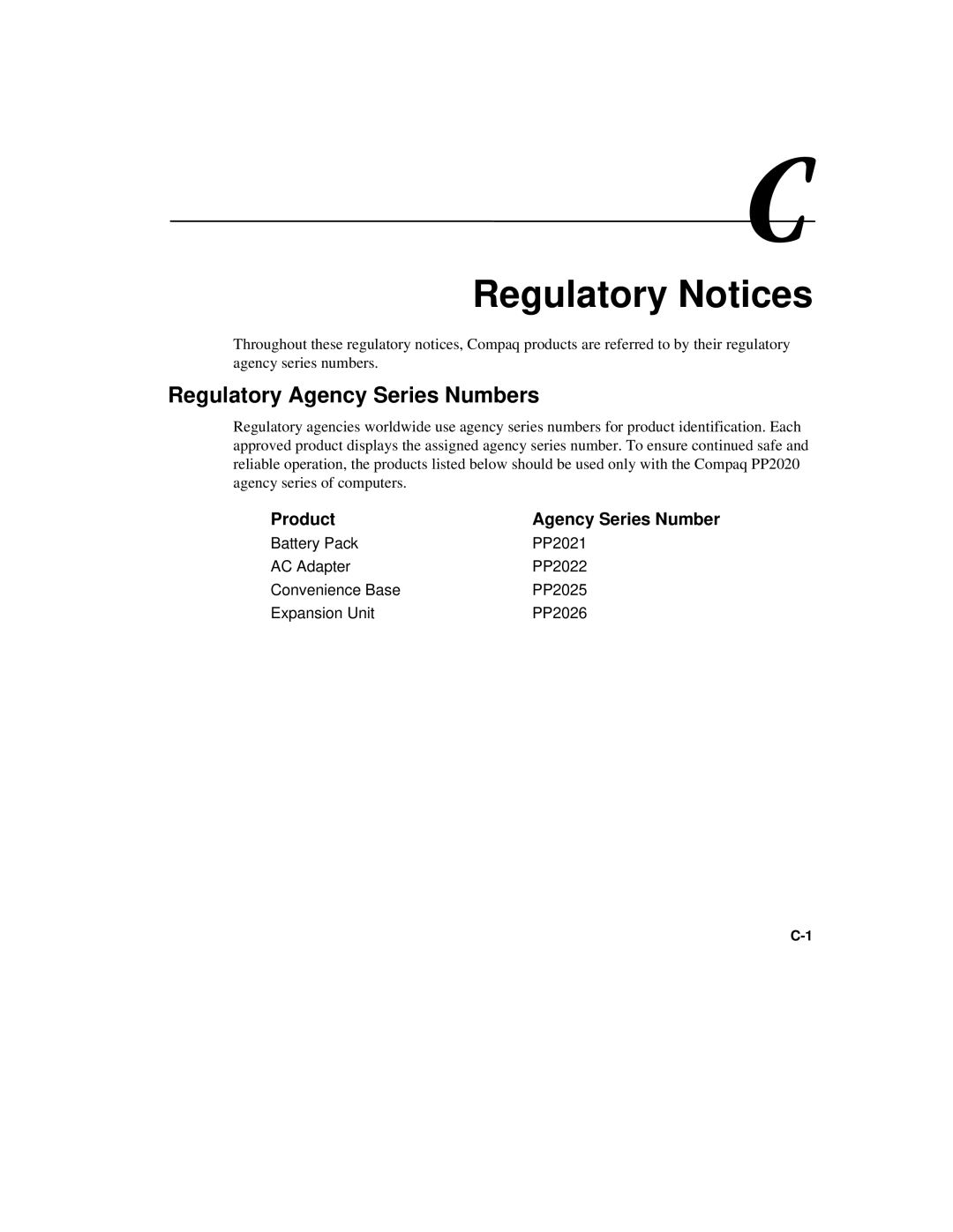 Compaq 6500 manual Regulatory Notices, Regulatory Agency Series Numbers 