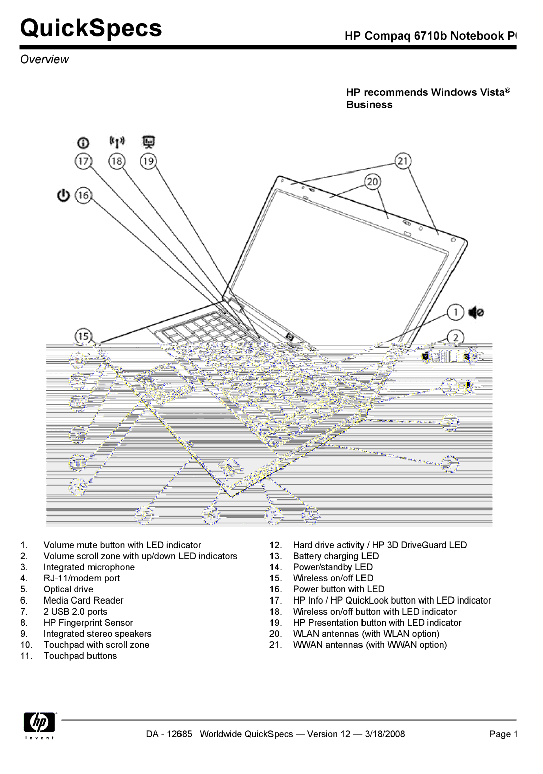 Compaq 6710b manual QuickSpecs 