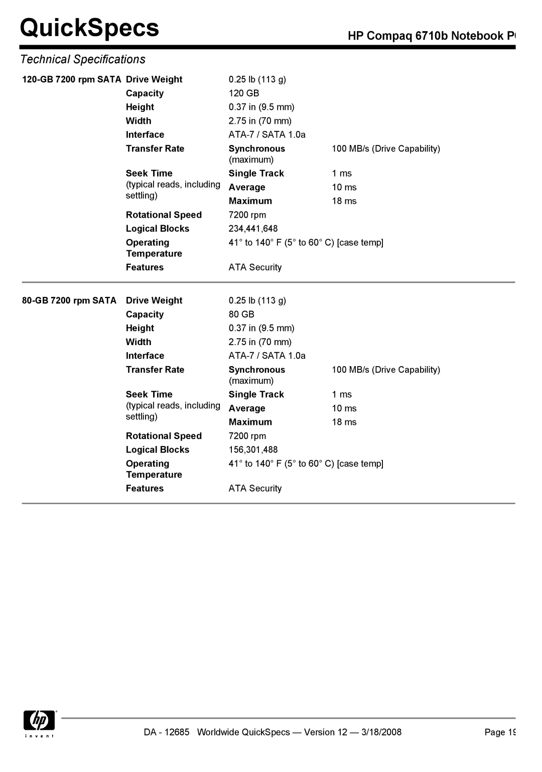 Compaq 6710b manual QuickSpecs 