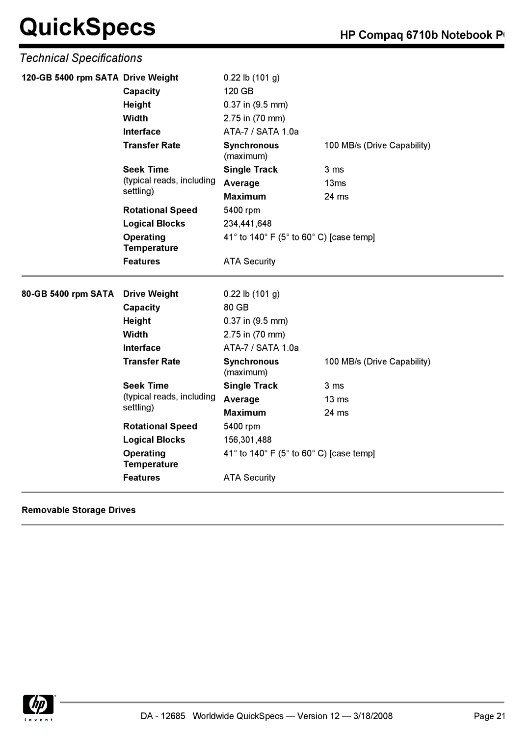 Compaq 6710b manual QuickSpecs 