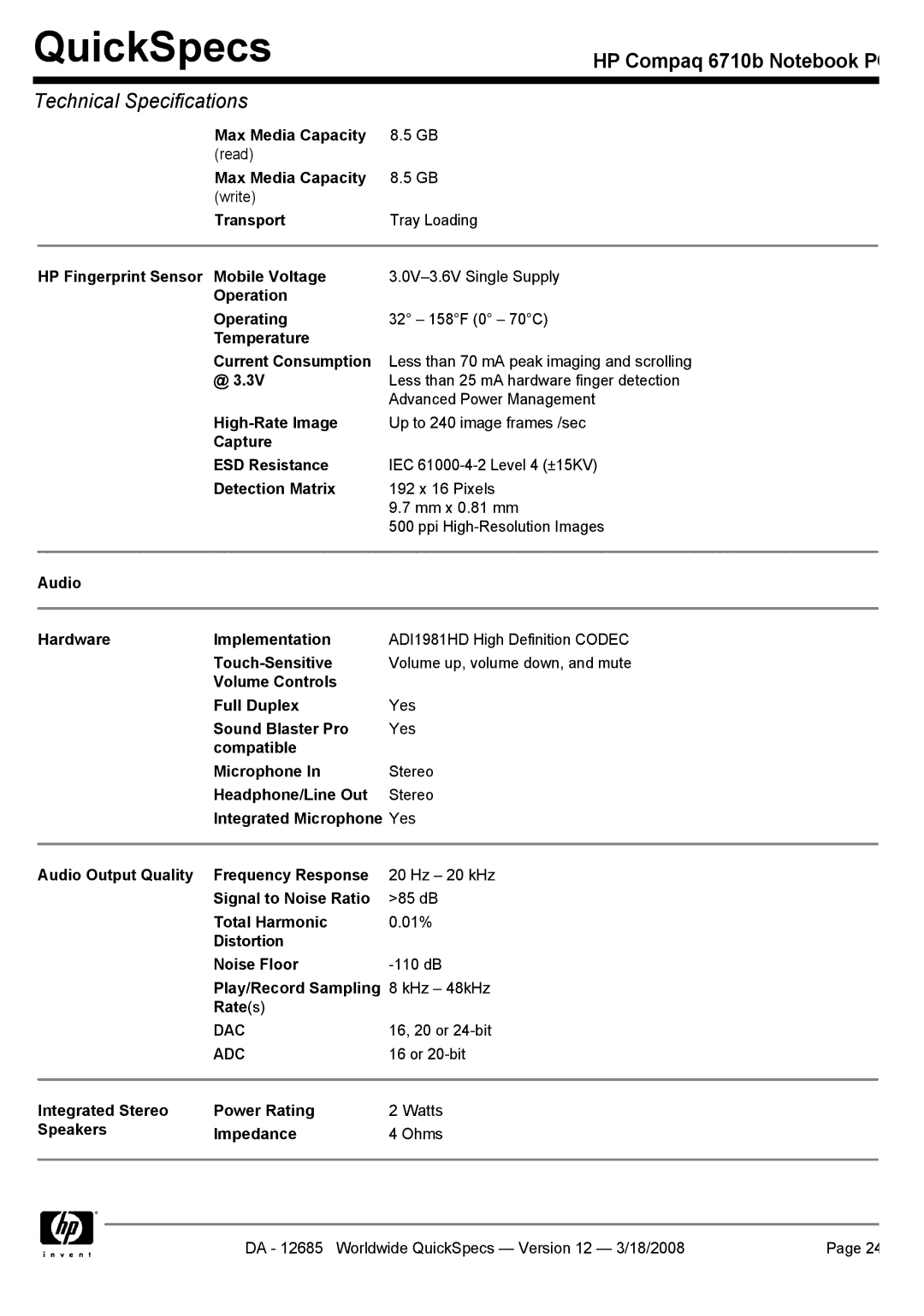 Compaq 6710b manual 16, 20 or 24-bit, Or 20-bit 