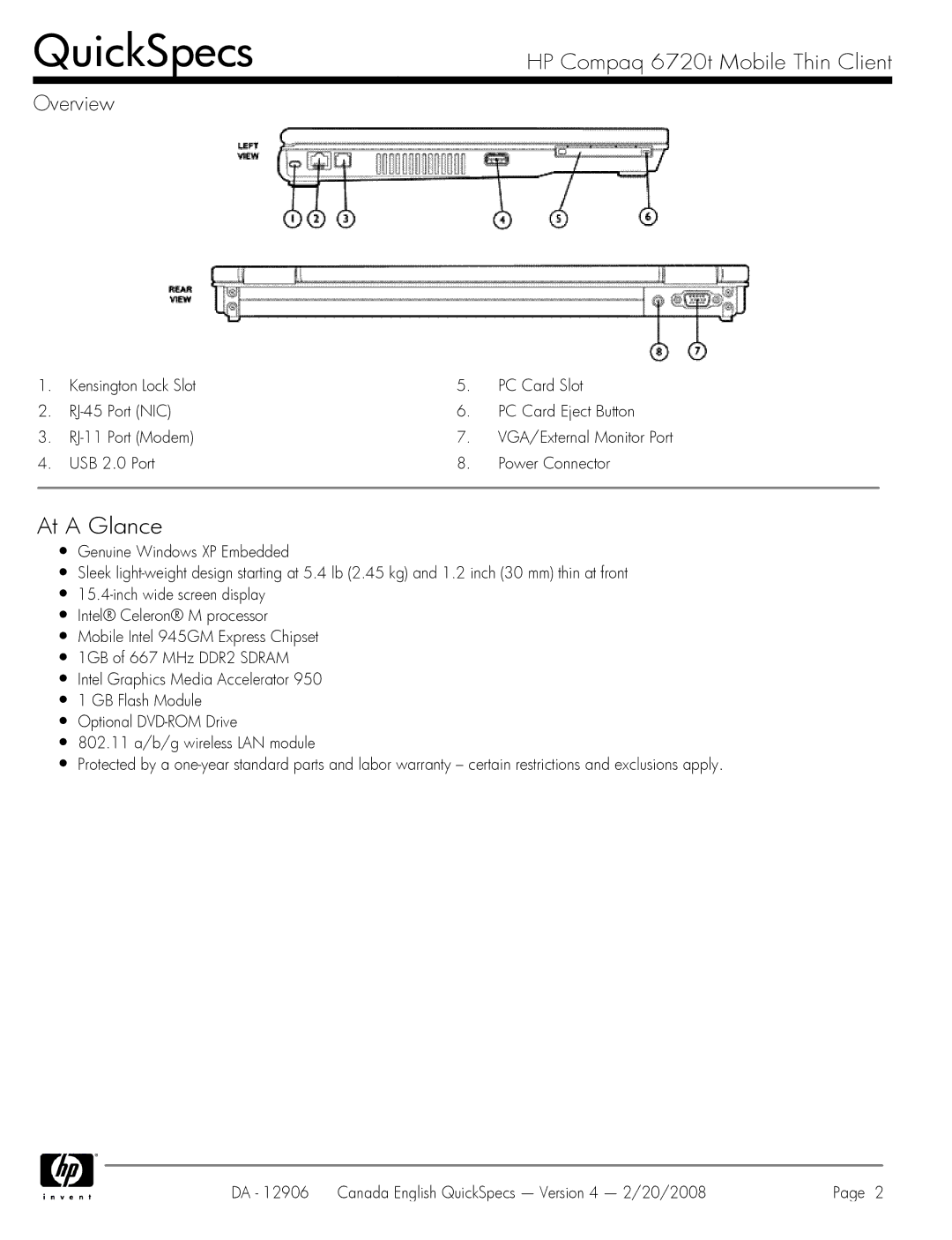 Compaq 6720t manual At a Glance 