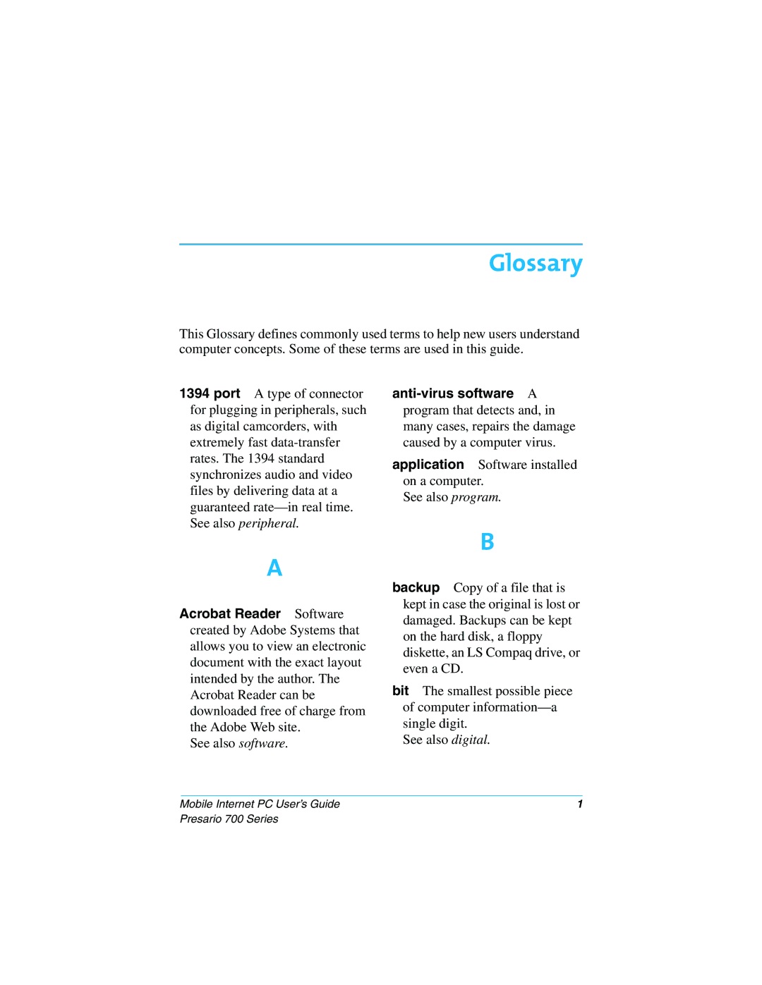 Compaq 700 Series manual Glossary 