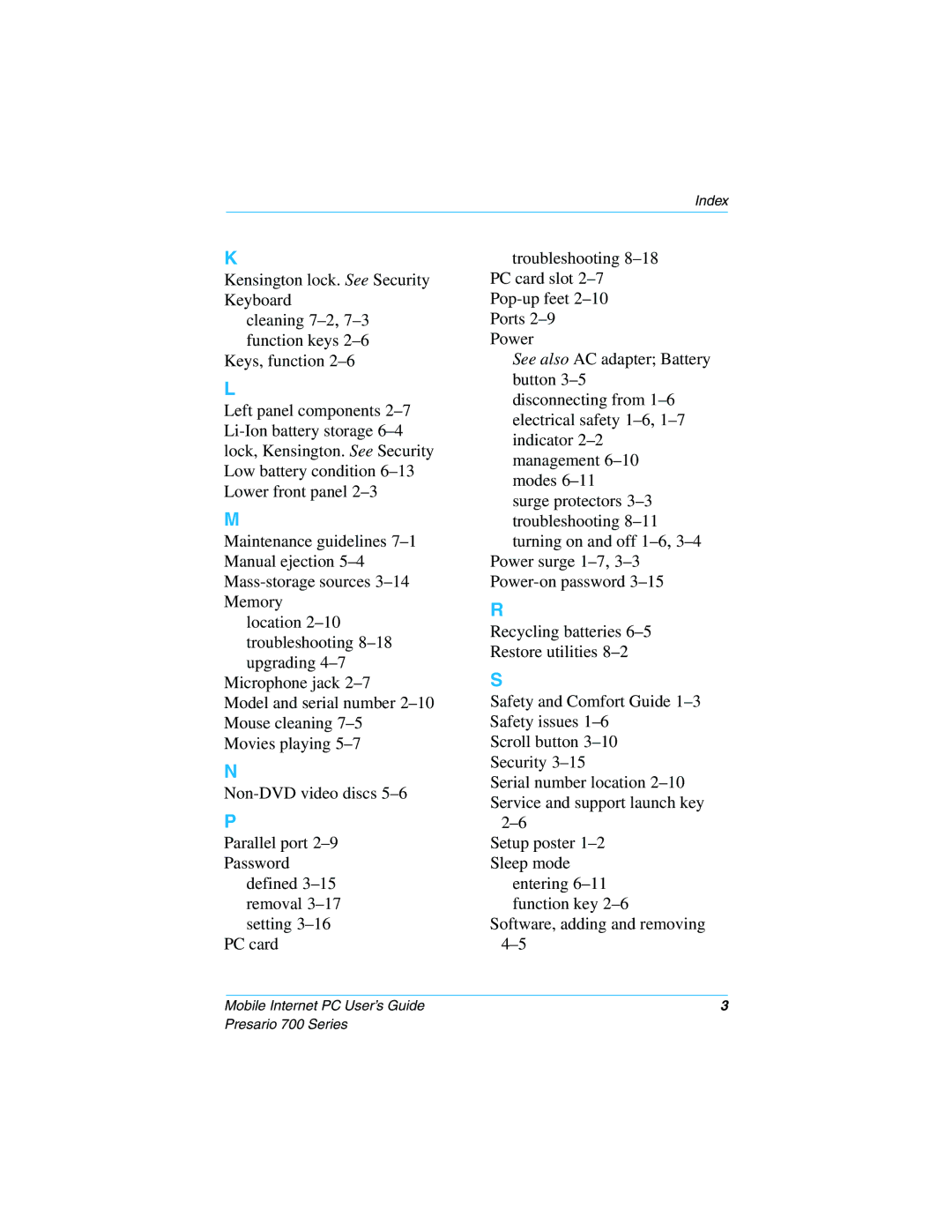 Compaq 700 Series manual Index 