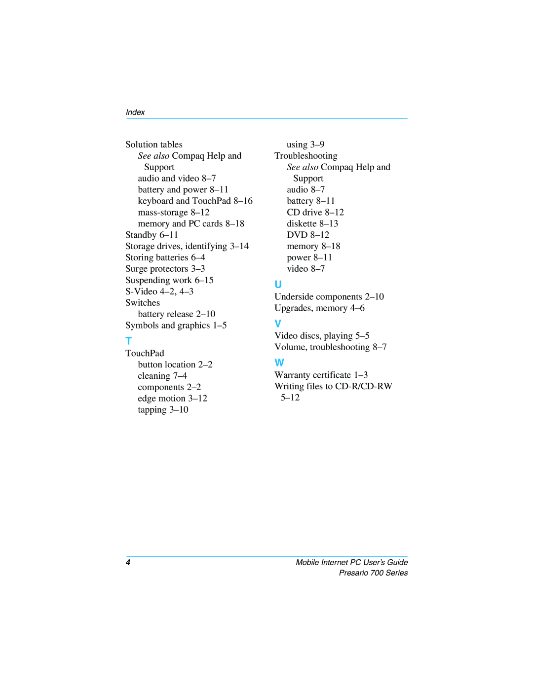 Compaq 700 Series manual Index 