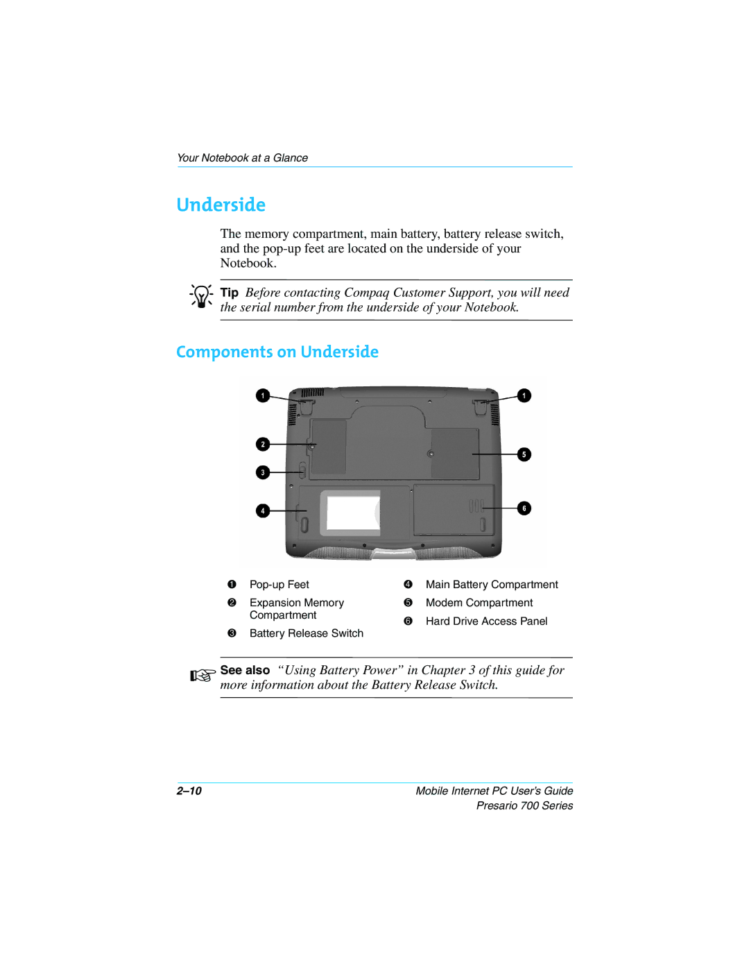 Compaq 700 Series manual Components on Underside 