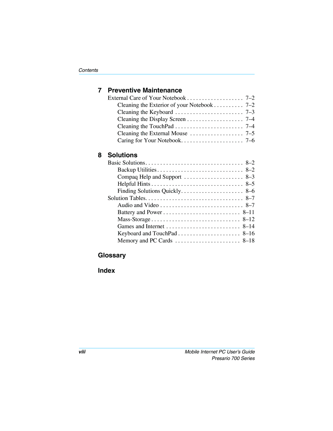 Compaq 700 Series manual Glossary Index 