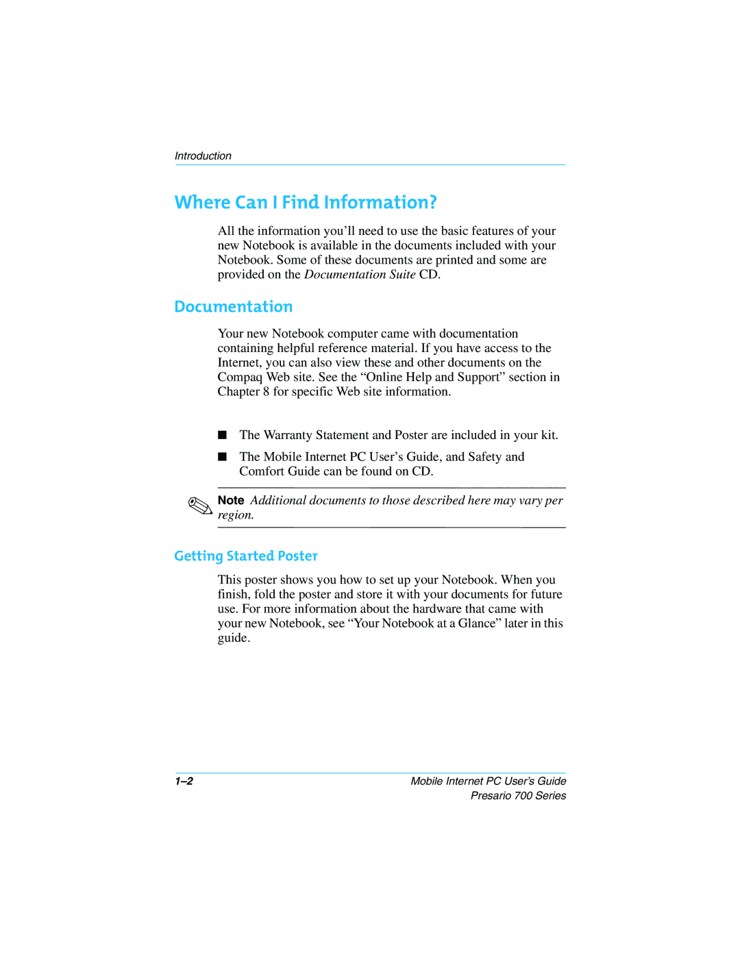 Compaq 700 Series manual Where Can I Find Information?, Documentation, Getting Started Poster 