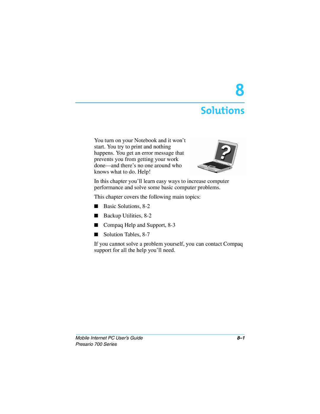 Compaq 700 Series manual Solutions 