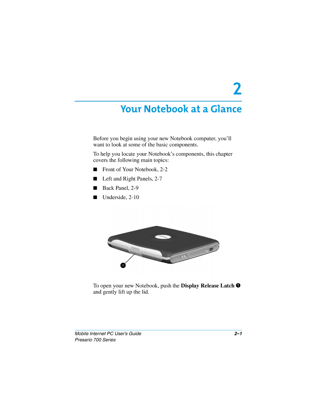 Compaq 700 manual Your Notebook at a Glance 