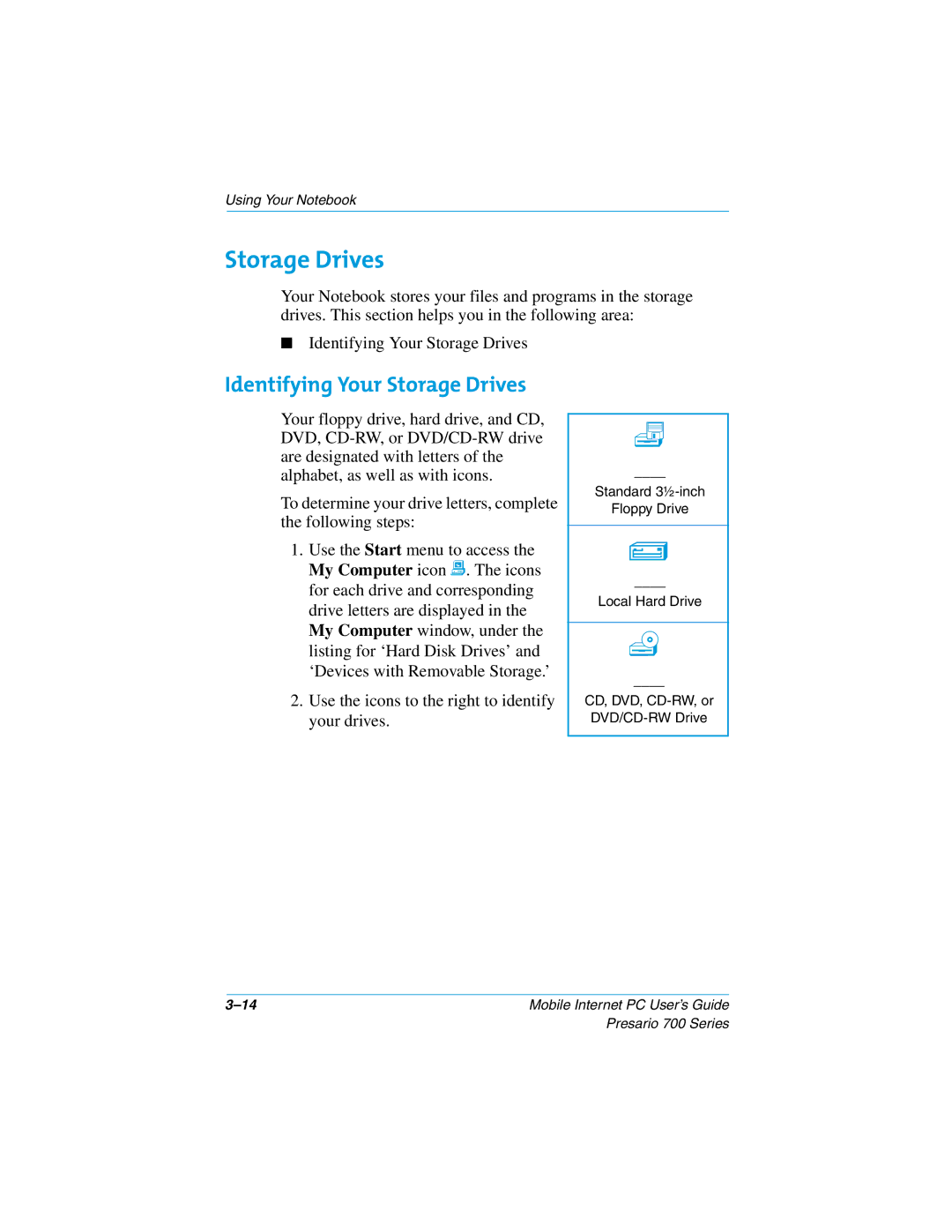 Compaq 700 manual Identifying Your Storage Drives 