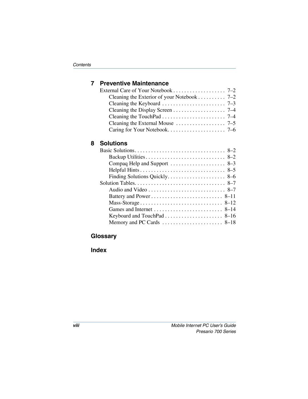 Compaq 700 manual Glossary Index 