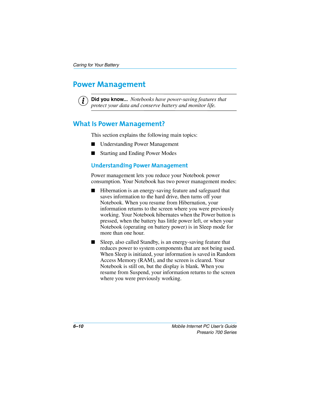 Compaq 700 manual What Is Power Management?, Understanding Power Management 