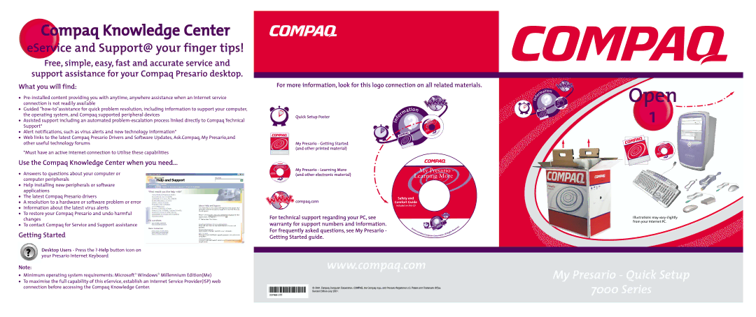 Compaq 7000 warranty Open, What you will find, Use the Compaq Knowledge Center when you need, Getting Started 