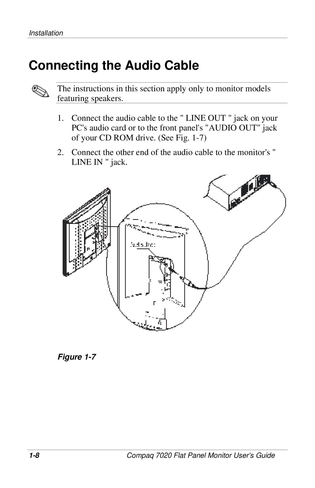 Compaq 7020 manual Connecting the Audio Cable 