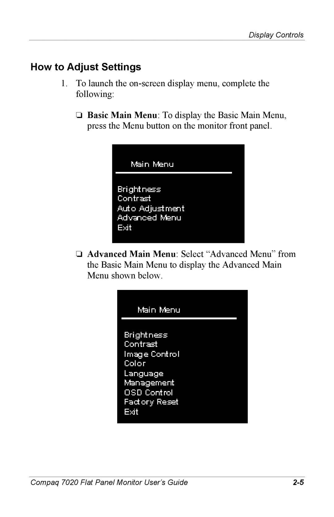 Compaq 7020 manual How to Adjust Settings 