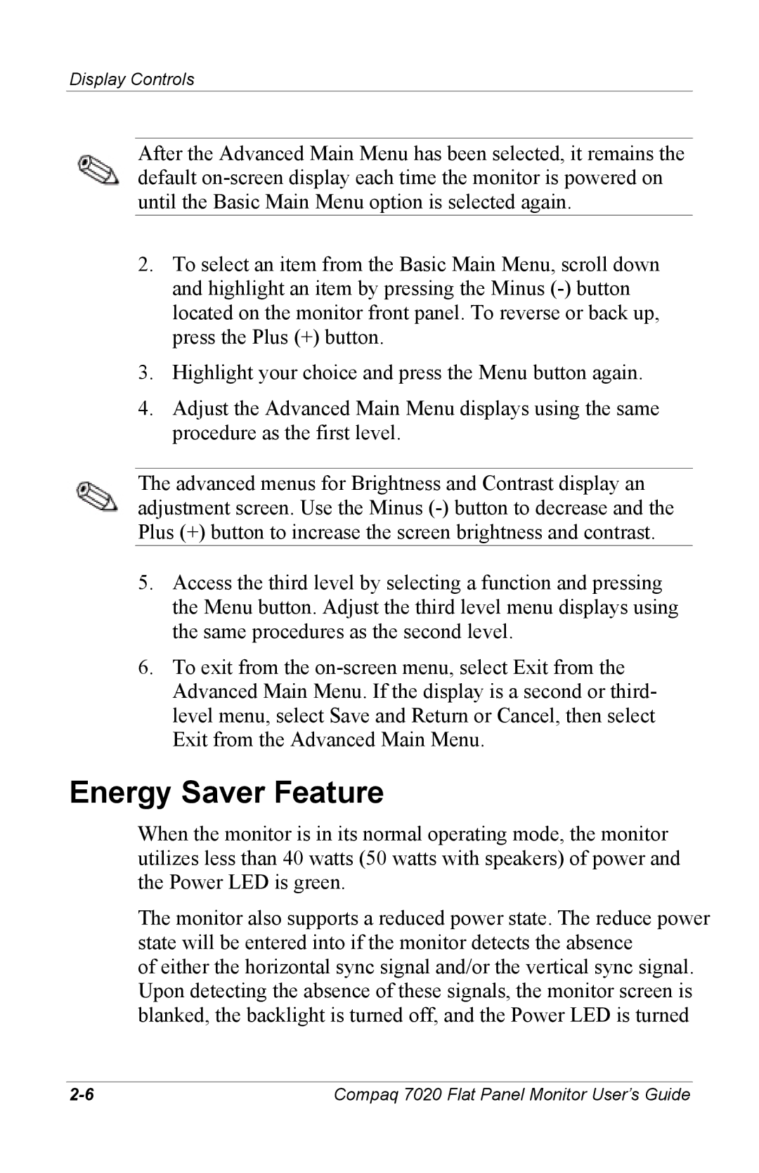 Compaq 7020 manual Energy Saver Feature 