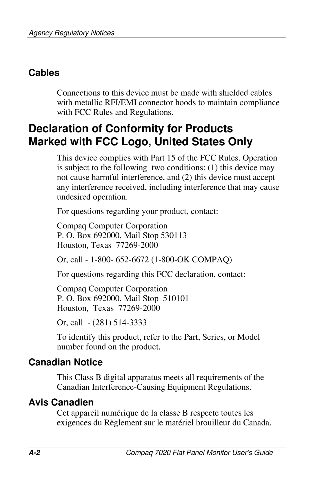 Compaq 7020 manual Cables 