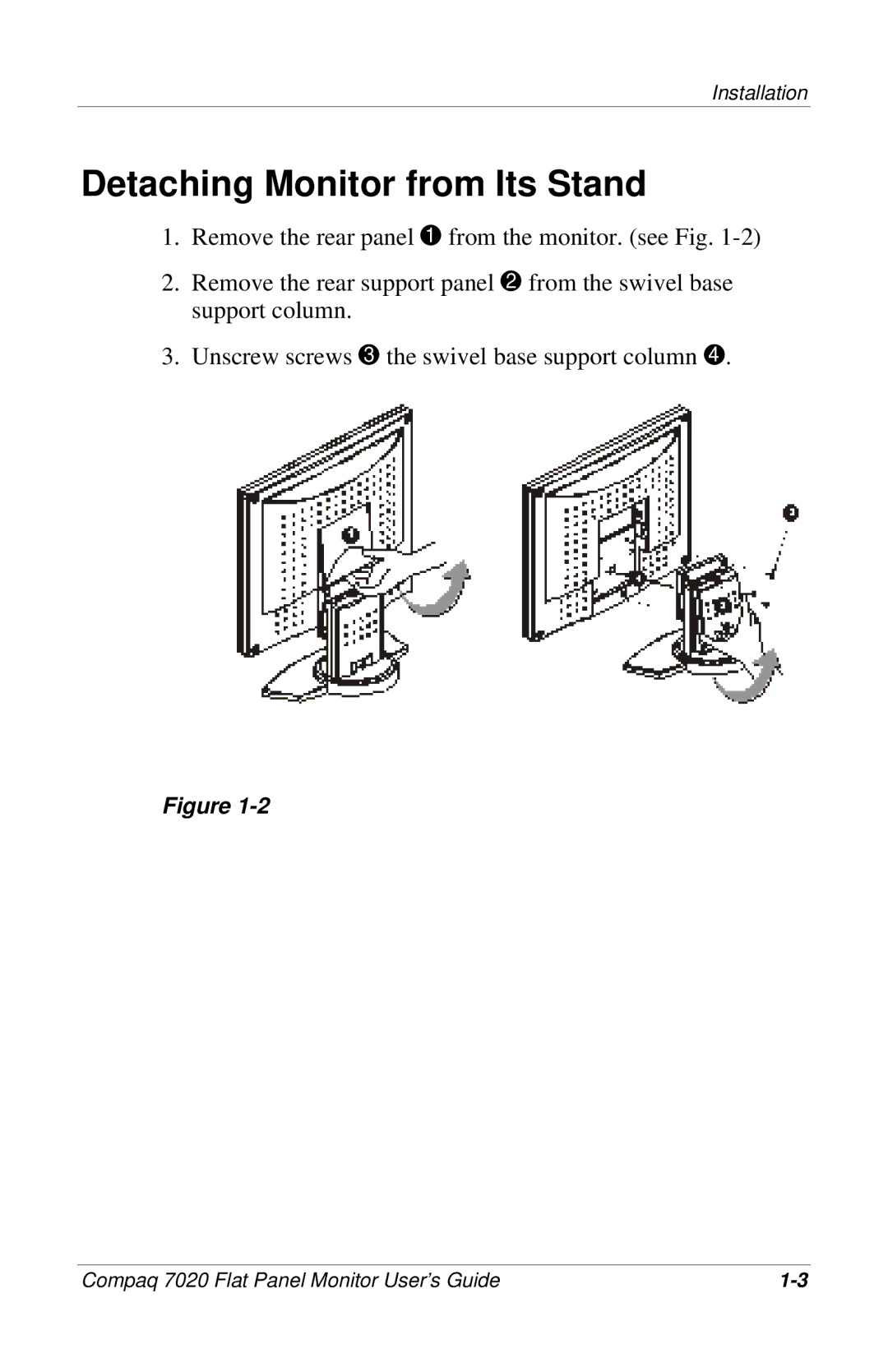 Compaq 7020 manual Detaching Monitor from Its Stand 