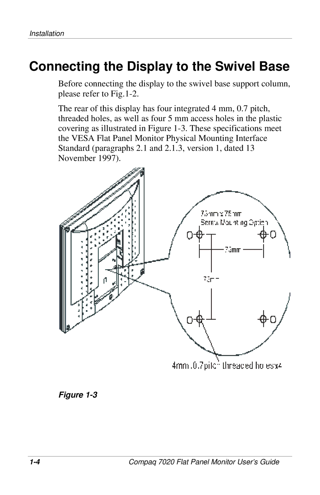 Compaq 7020 manual Connecting the Display to the Swivel Base 