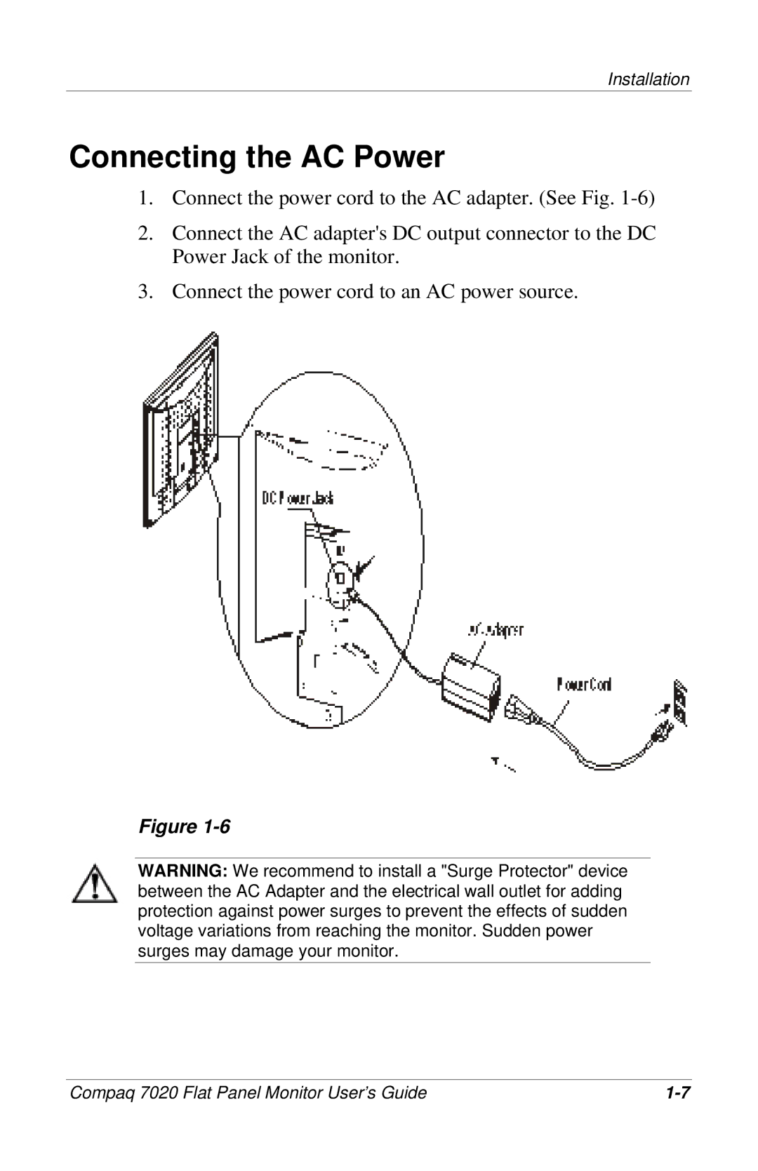 Compaq 7020 manual Connecting the AC Power 