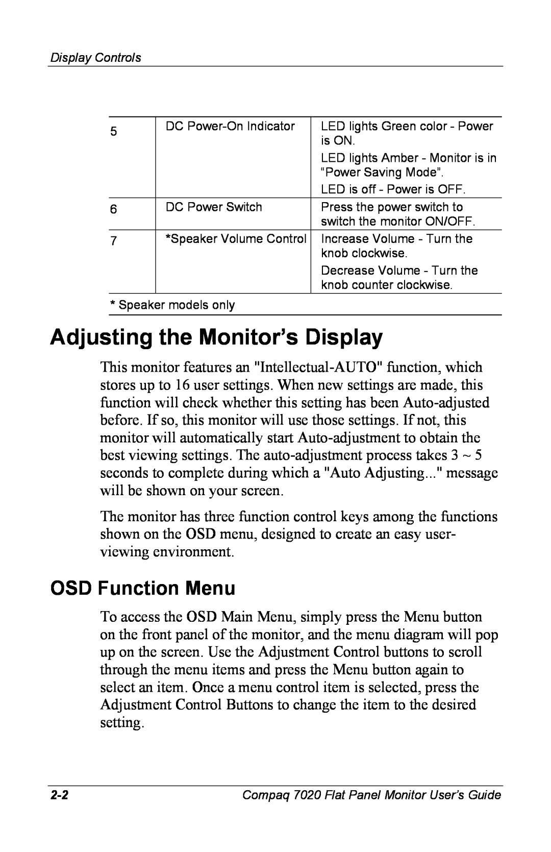 Compaq 7020 manual Adjusting the Monitor’s Display, OSD Function Menu 
