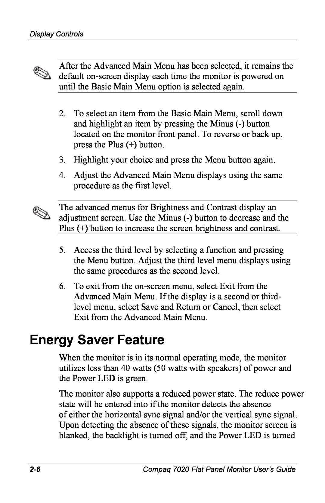 Compaq 7020 manual Energy Saver Feature 