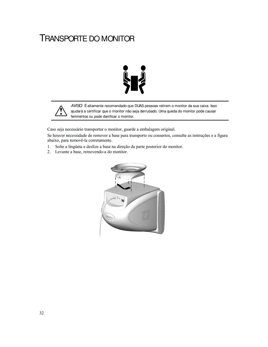 Compaq 740 manual Transporte do Monitor 