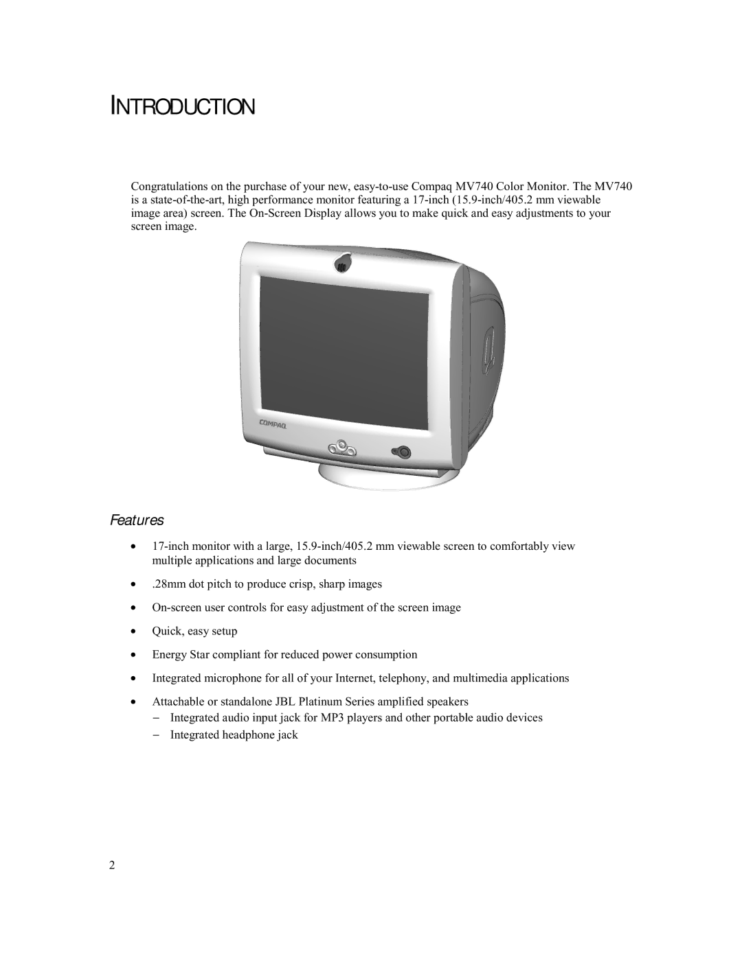 Compaq 740 manual Introduction, Features 