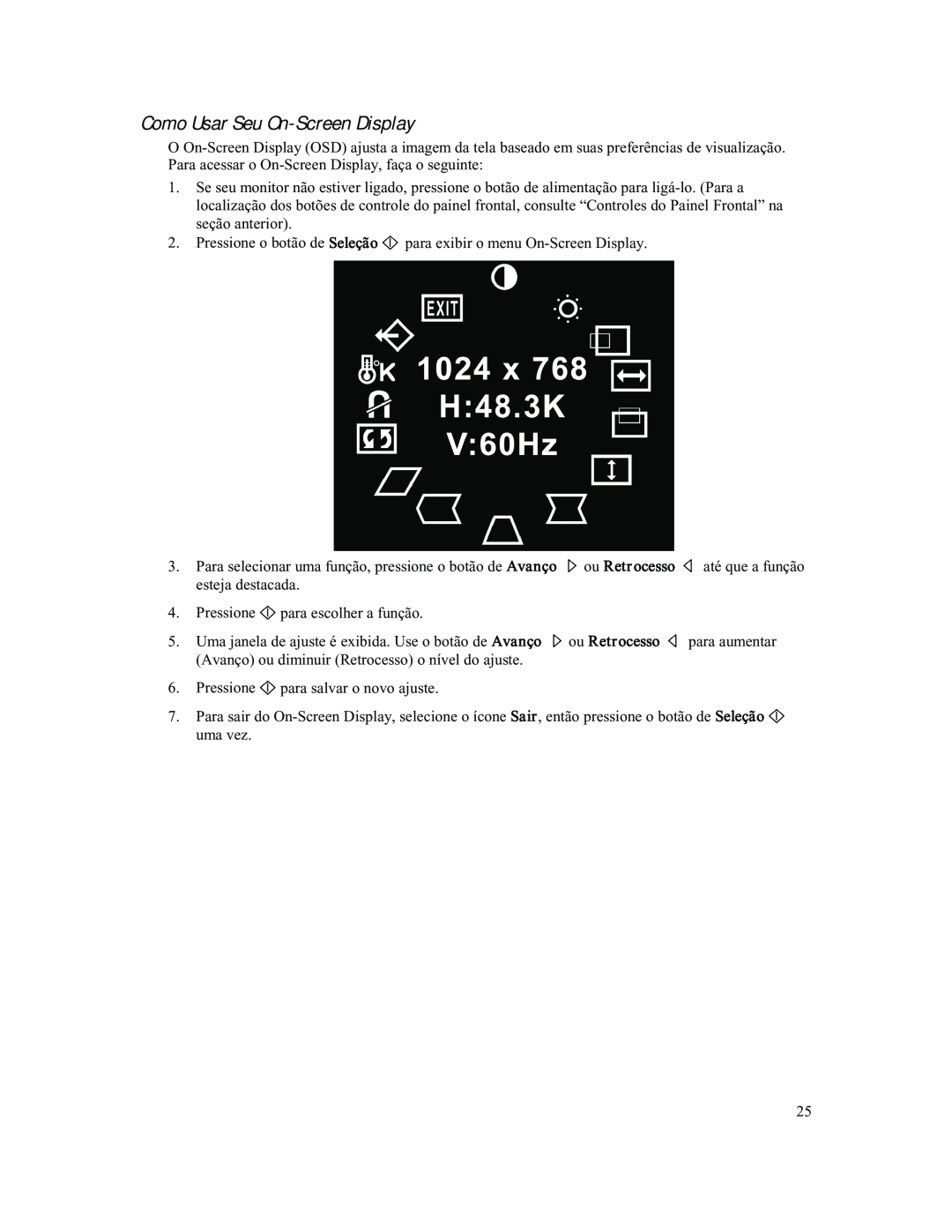 Compaq 740 manual Como Usar Seu On-Screen Display 