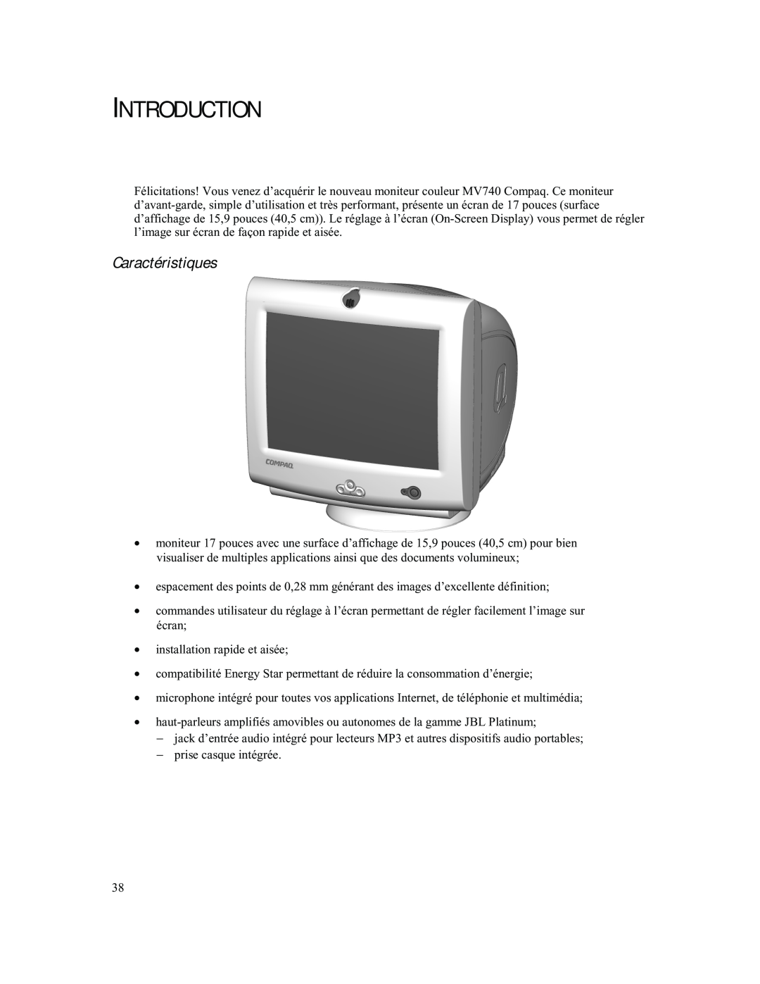 Compaq 740 manual Caractéristiques, Introduction 