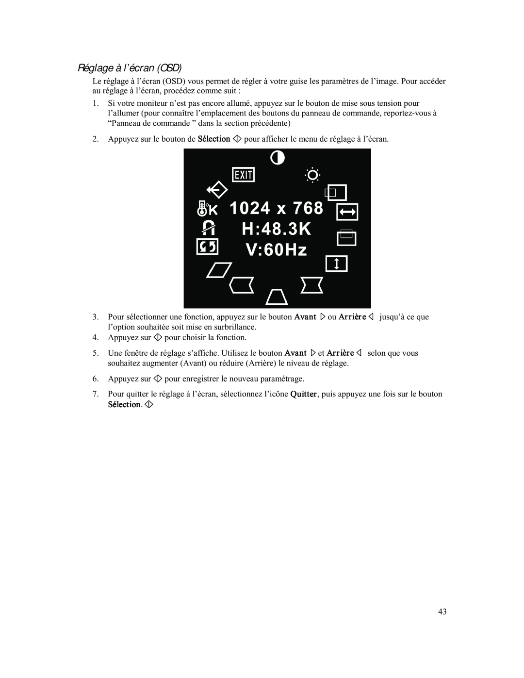 Compaq 740 manual Réglage à l’écran OSD 