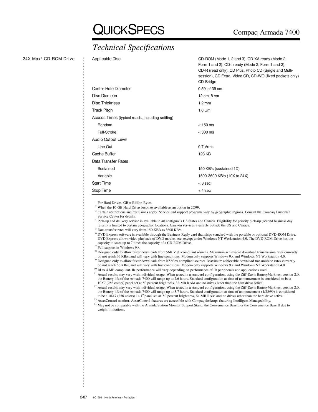 Compaq 7400 warranty 24X Max CD-ROM Drive, Applicable Disc 