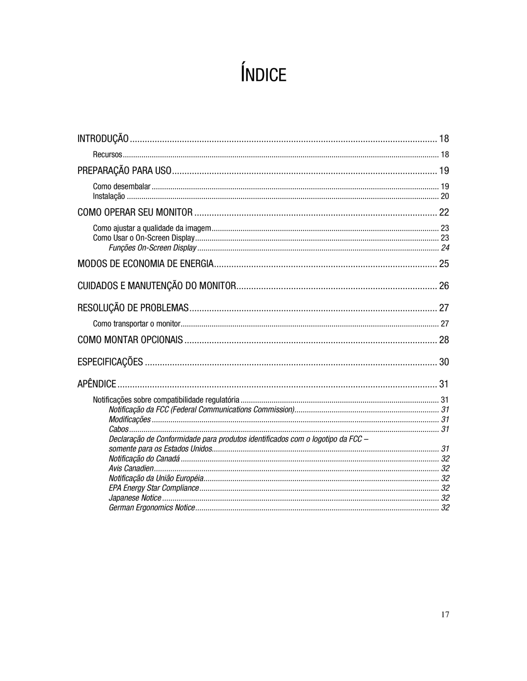 Compaq 745A manual Índice, Funções On-Screen Display 