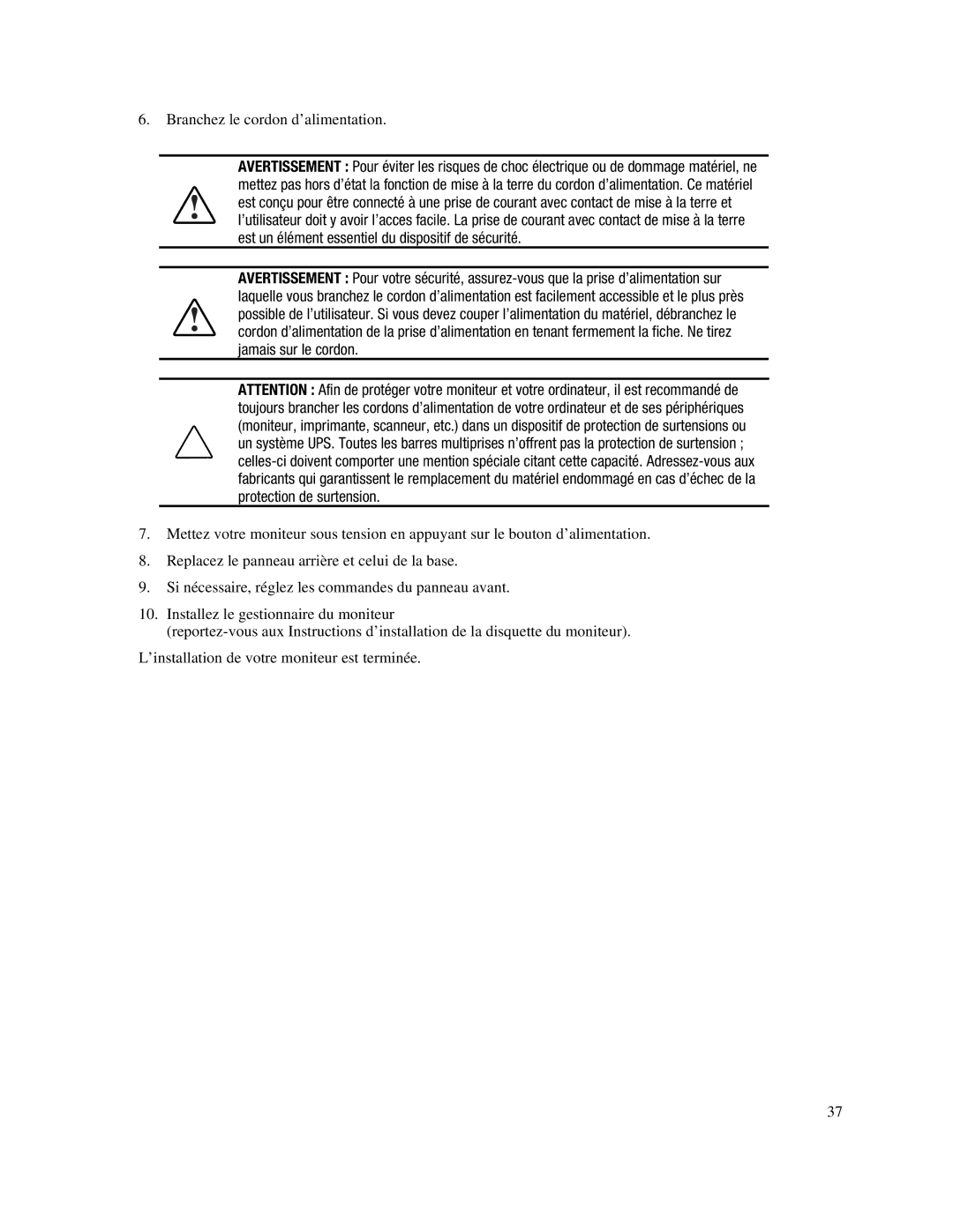 Compaq 745A manual Branchez le cordon d’alimentation 