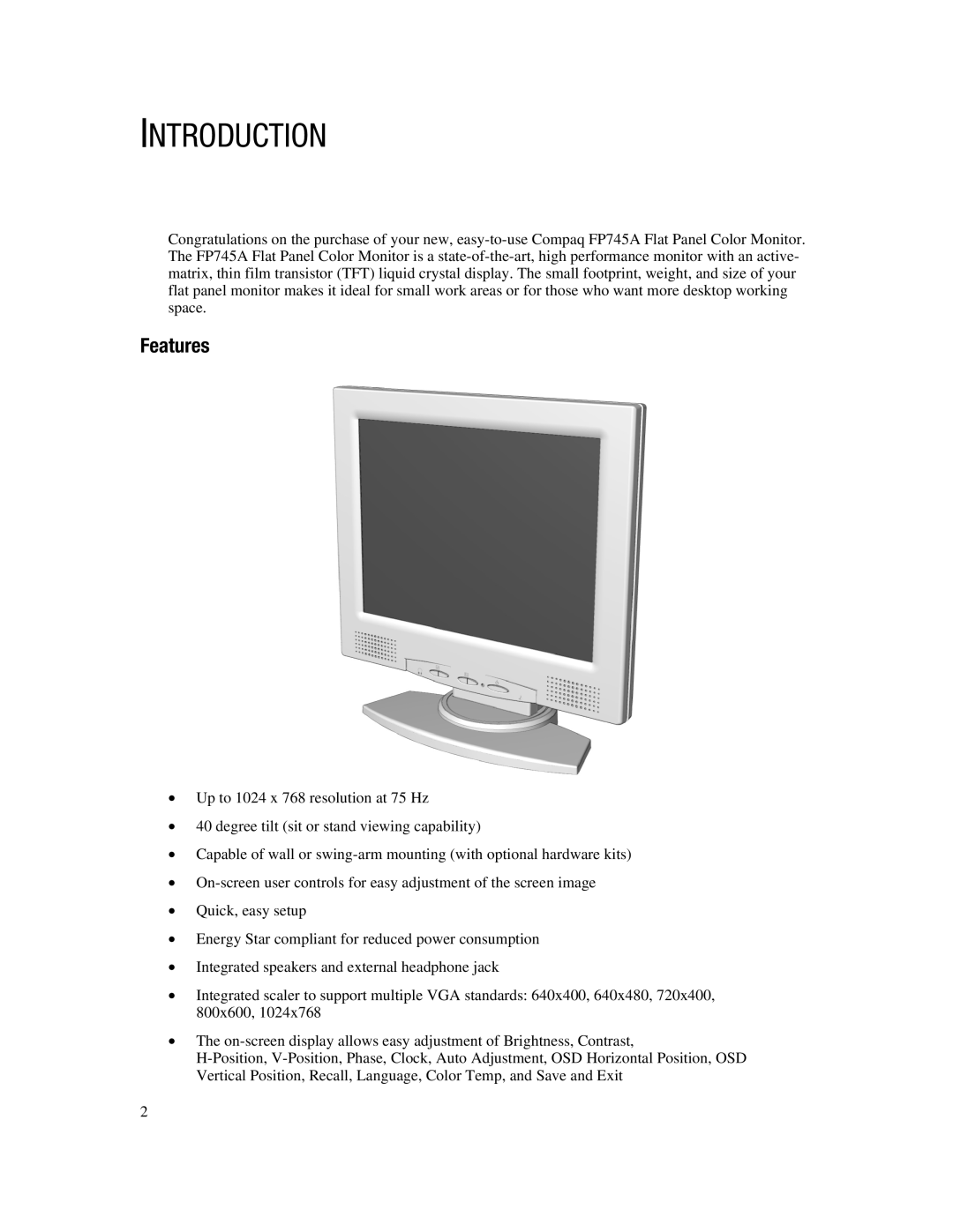 Compaq 745A manual Introduction, Features 