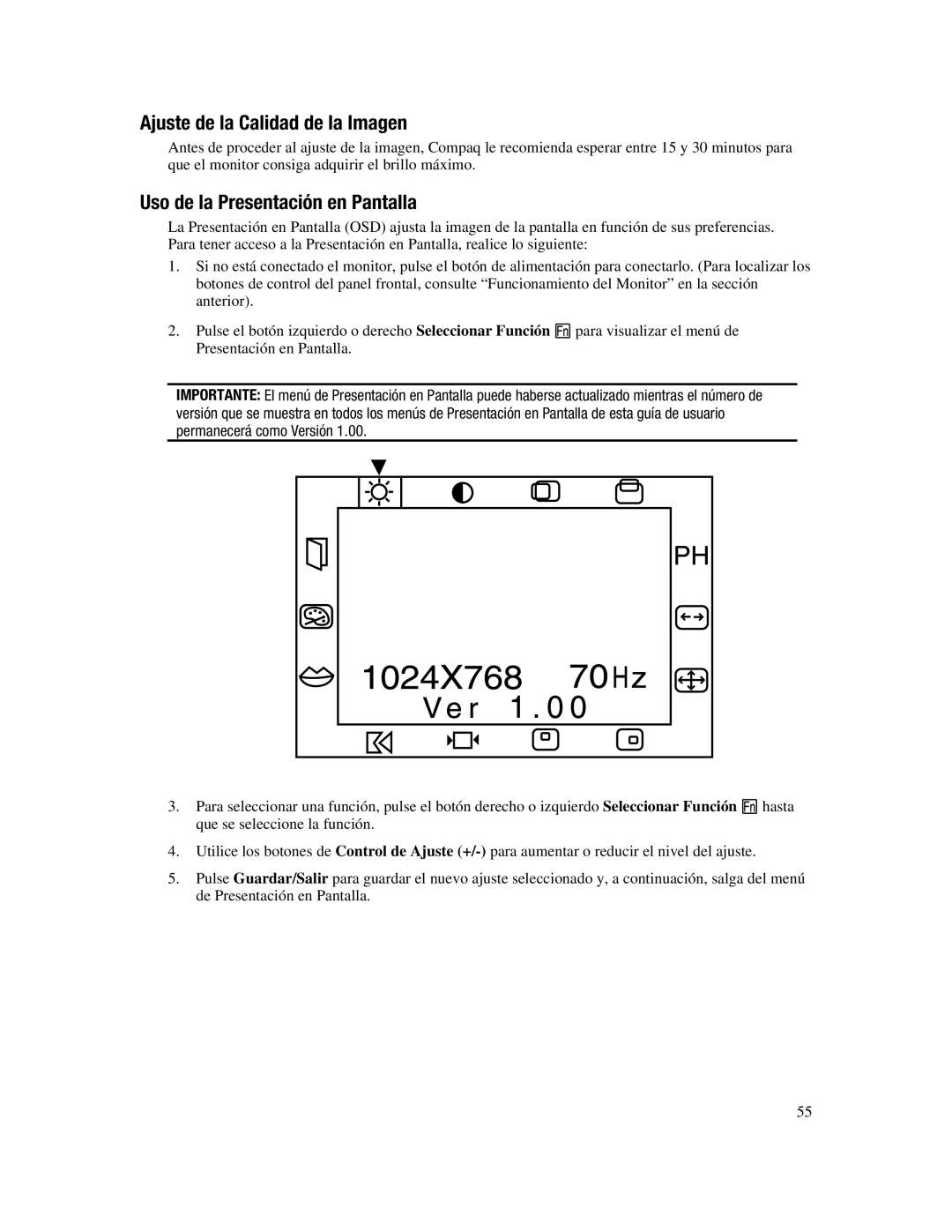 Compaq 745A manual Ajuste de la Calidad de la Imagen, Uso de la Presentación en Pantalla 