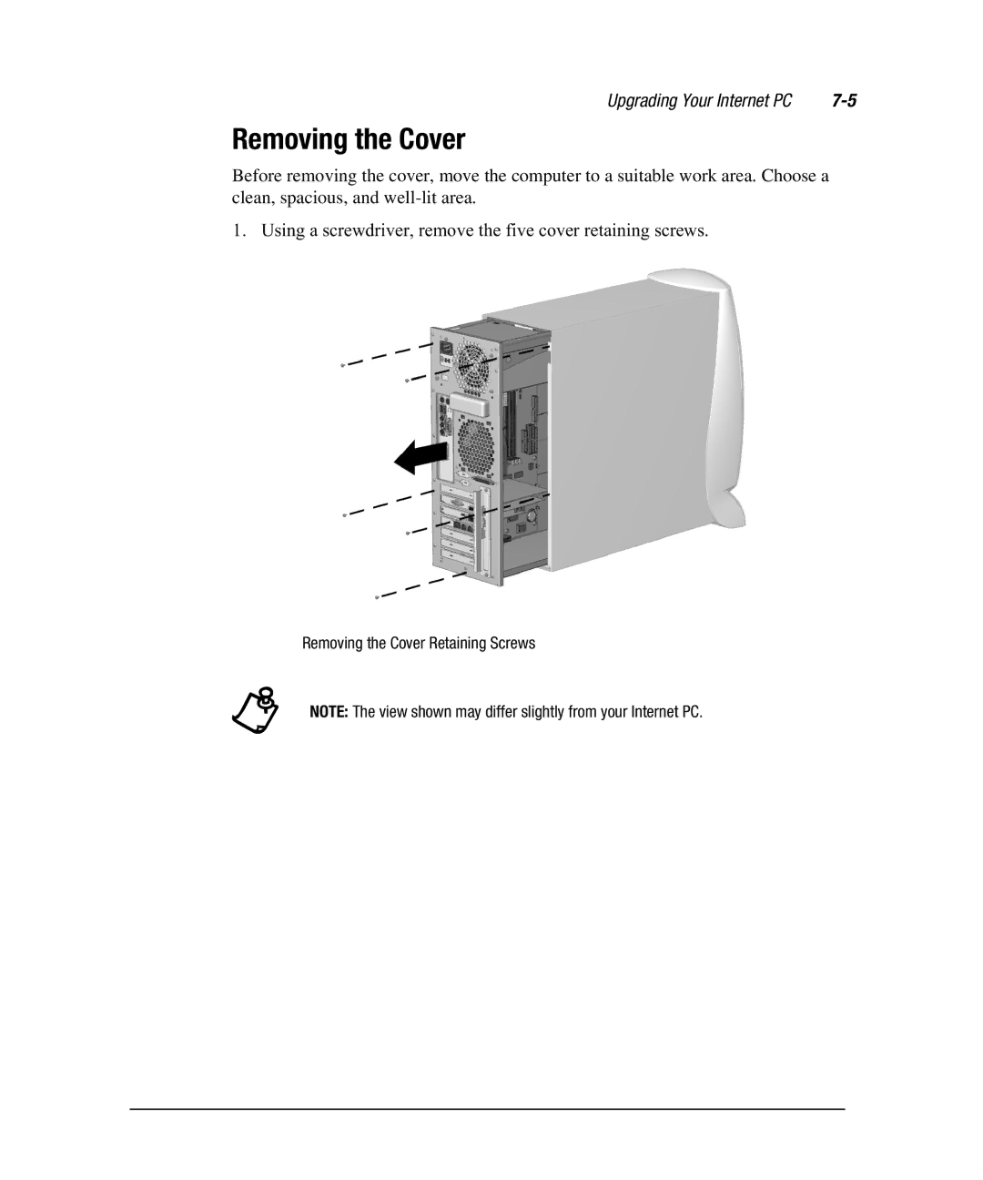 Compaq 7800 manual Removing the Cover, 8VLQJDVFUHZGULYHUUHPRYHWKHILYHFRYHUUHWDLQLQJVFUHZV 