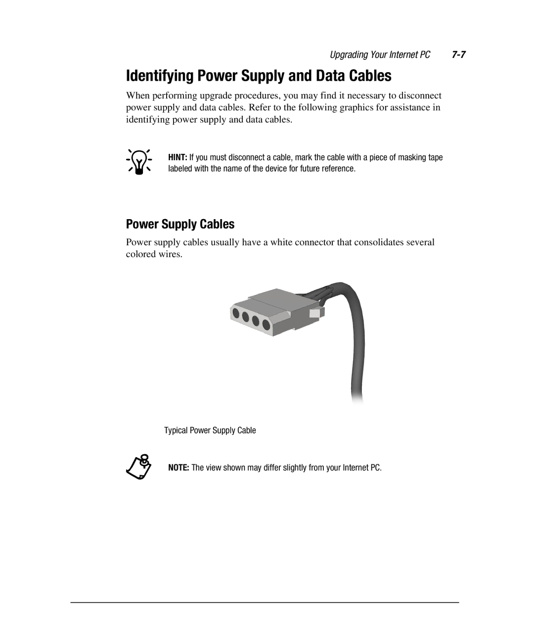 Compaq 7800 manual Identifying Power Supply and Data Cables, Power Supply Cables 