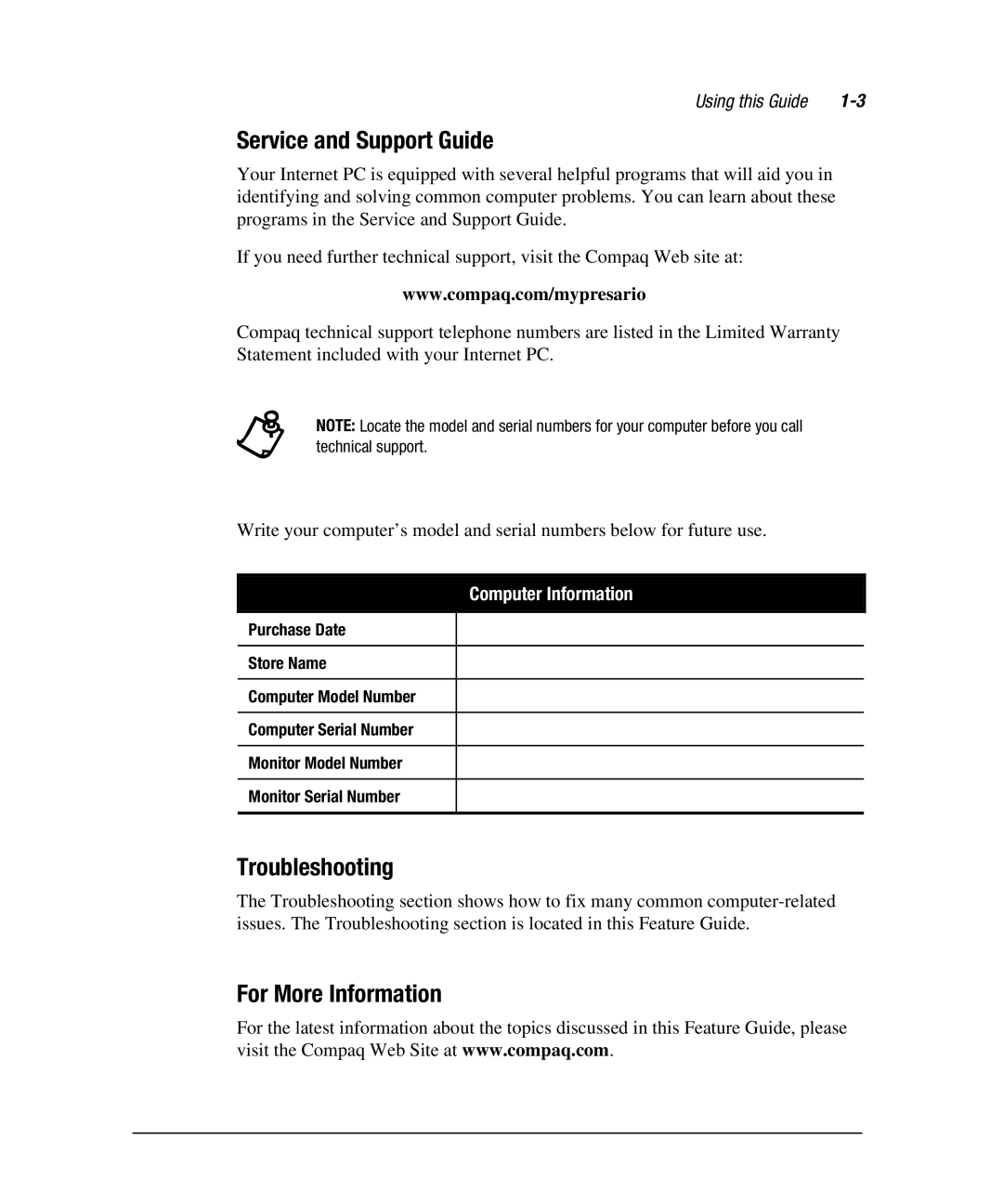 Compaq 7800 manual Service and Support Guide, Troubleshooting, For More Information 