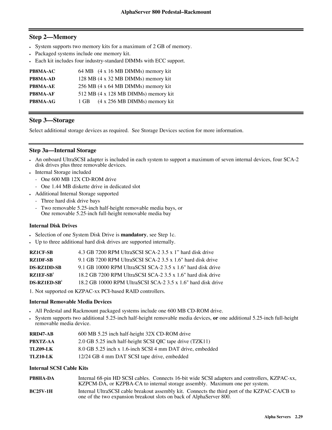 Compaq 800 manual Memory, Internal Storage 