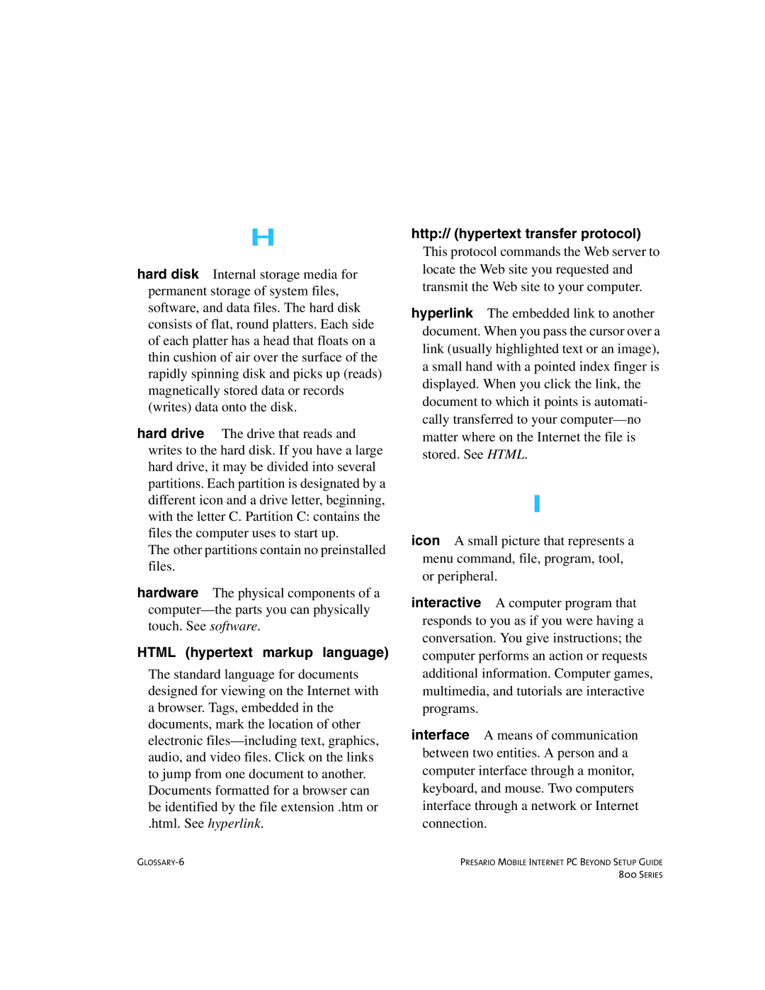 Compaq 800 manual Html hypertext markup language 